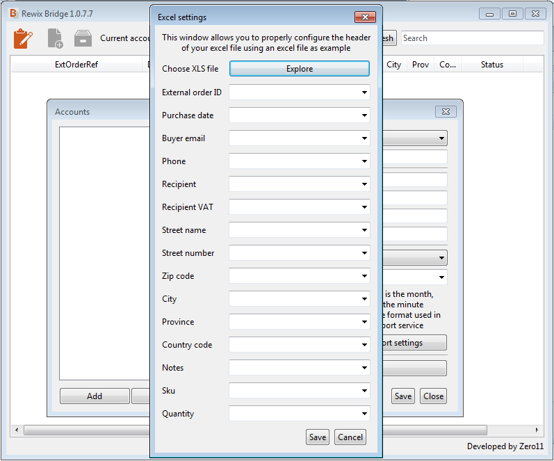 Excel Account Columns Settings